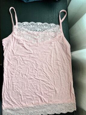 Source Unknown Pink Lace Trim Cami Tank Top